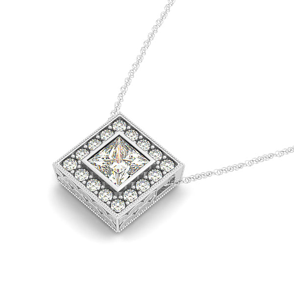 14K White Gold Diamond Halo Pendant