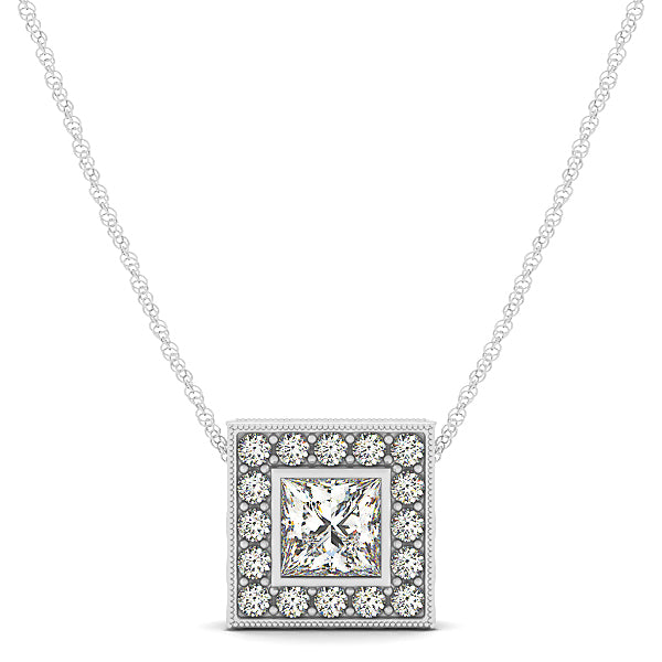 14K White Gold Diamond Halo Pendant