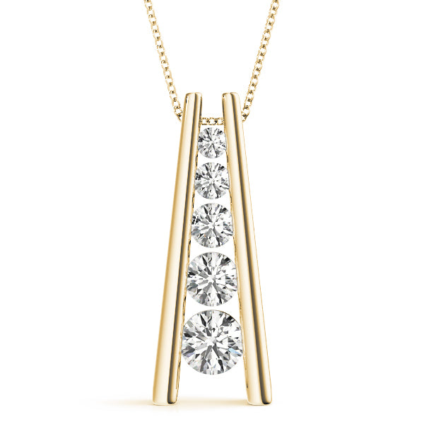 18K Yellow Gold Round Diamond Journey Pendant