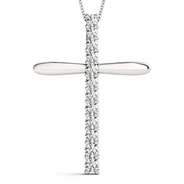 18K White Gold Lab Diamond Religious Cross Pendant