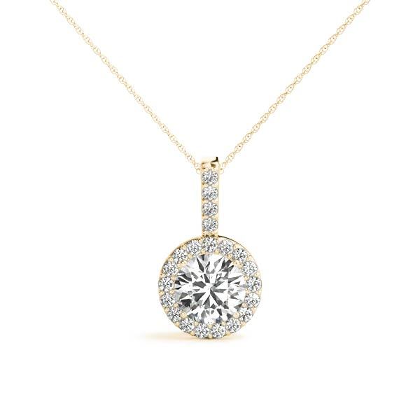 18K Yellow Gold Round Diamond Halo Pendant Necklace
