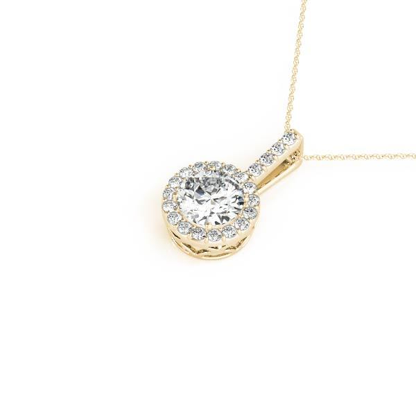 18K Yellow Gold Round Diamond Halo Pendant Necklace