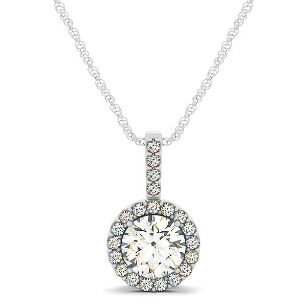 18K White Gold Round Diamond Halo Pendant