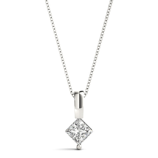 White Gold Square Diamond Solitaire Pendant