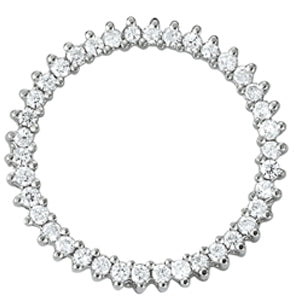 14K White Gold Round Diamond Circle Pendant