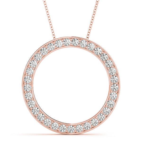 18K Rose Gold Round Diamond Circle Pendant