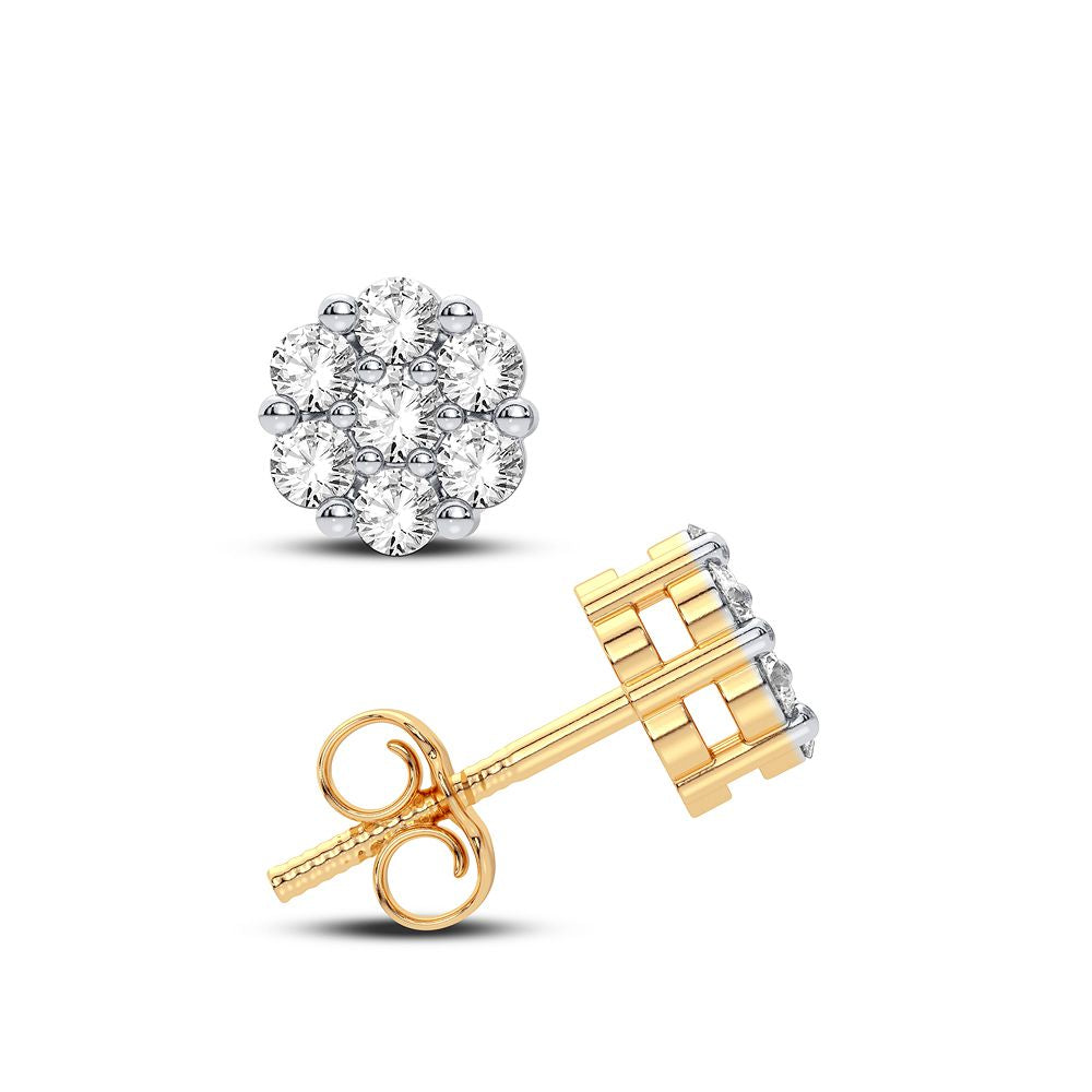 10k Yellow Gold Lab Diamond Flower Stud Earrings for Women