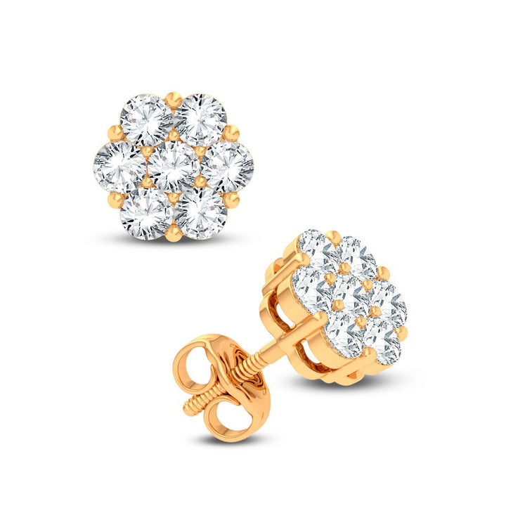 14k Yellow Gold Lab Diamond Flower Stud Earrings for Women