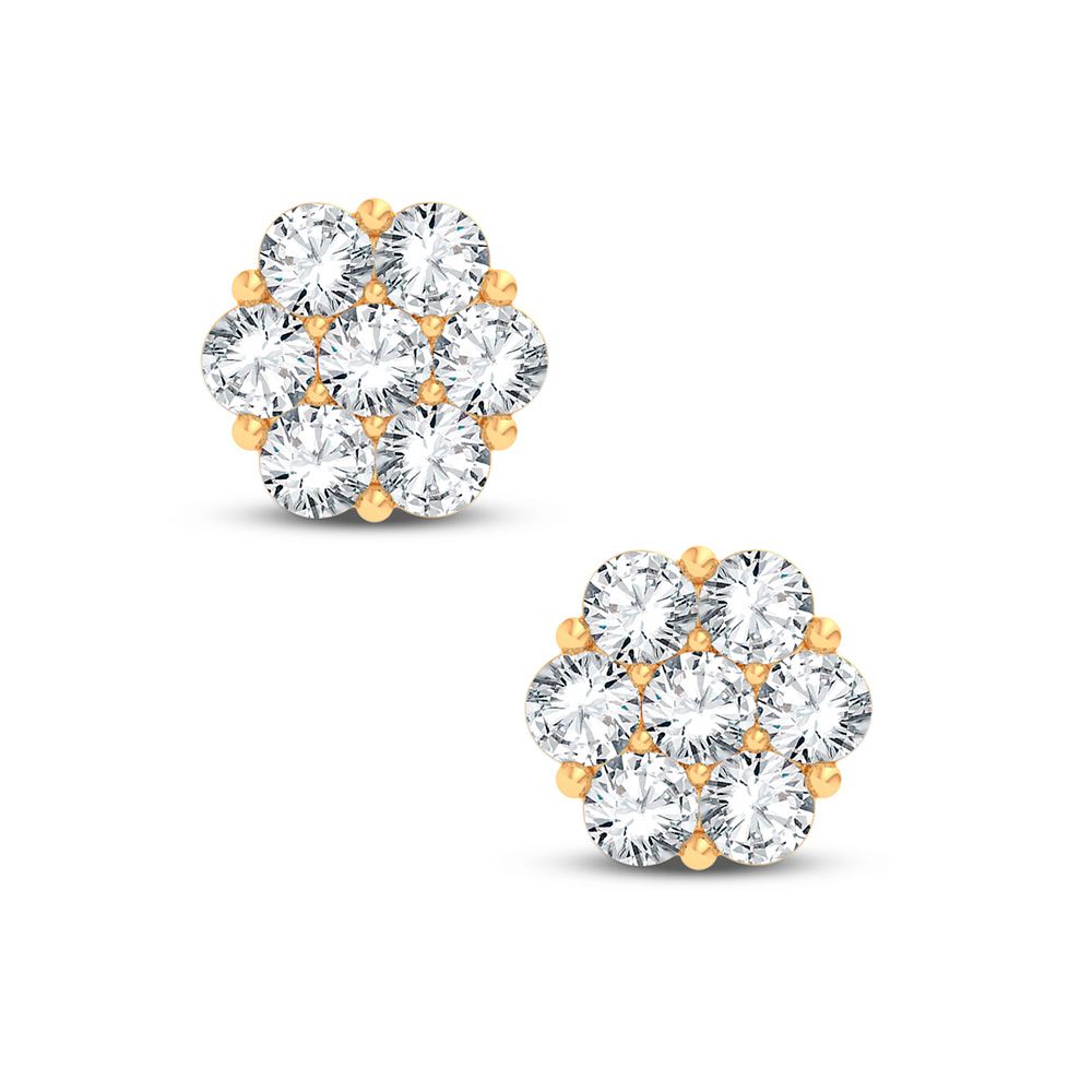 14k Yellow Gold Lab Diamond Flower Stud Earrings for Women