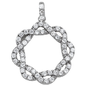 14K White Gold Round Diamond Circle Pendant