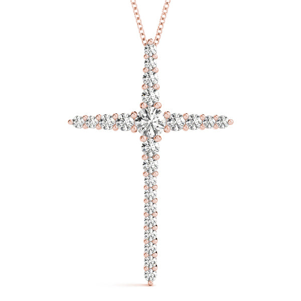 14K Rose Gold Diamond Religious Cross Pendant