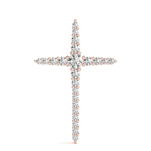 14K Rose Gold Diamond Religious Cross Pendant