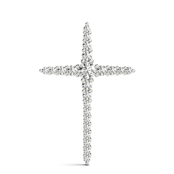 14K White Gold Lab Diamond Religious Cross Pendant
