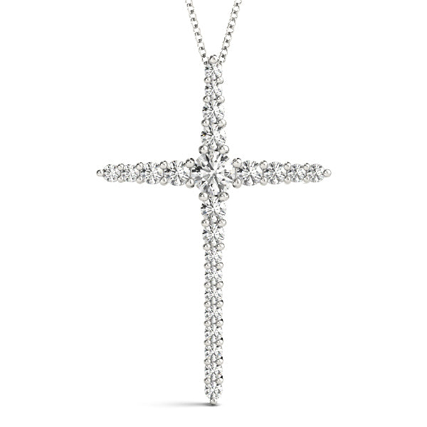 14K White Gold Lab Diamond Religious Cross Pendant