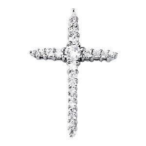 14K White Gold Diamond Cross Pendant