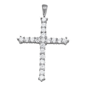 14K White Gold 1ctw Round Diamond Cross Pendant