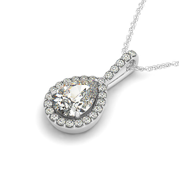 14K White Gold Pear Diamond Pendant with Halo
