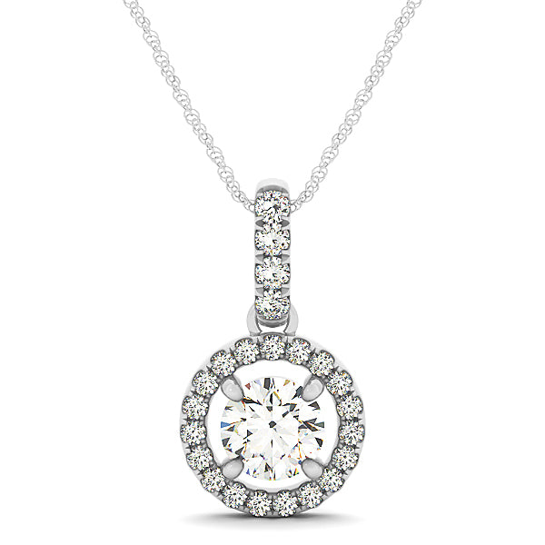 14K White Gold Lab Diamond Halo Pendant