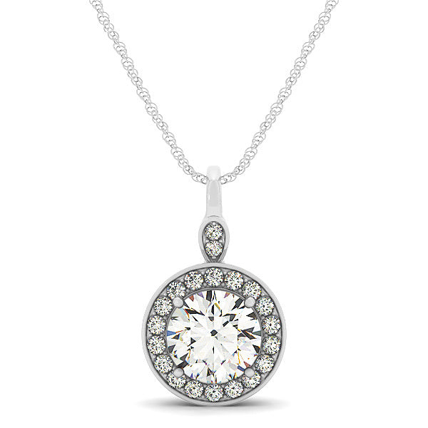 White Platinum Round Diamond Halo Pendant