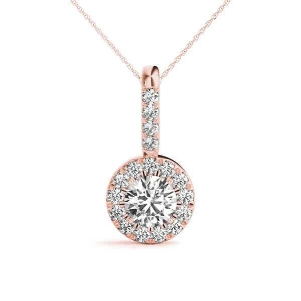 14K Rose Gold Round Diamond Halo Pendant