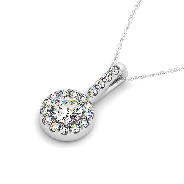 14K White Gold Round Diamond Halo Pendant