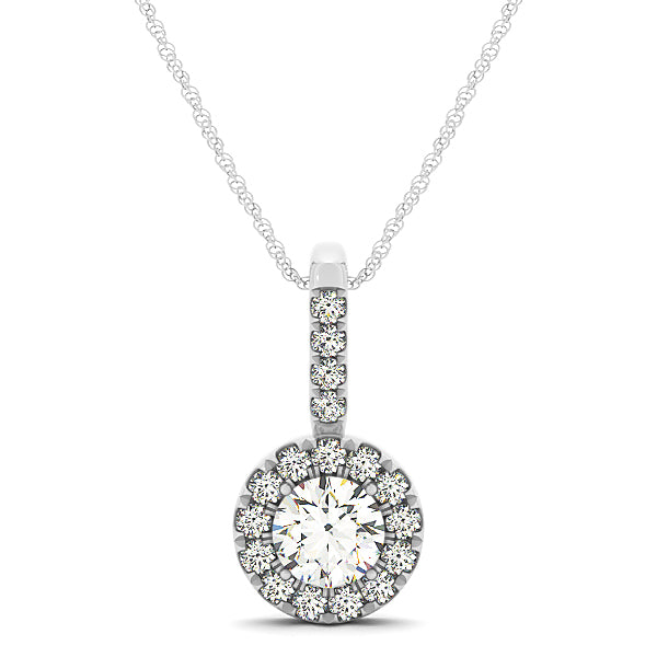 14K White Gold Round Diamond Halo Pendant
