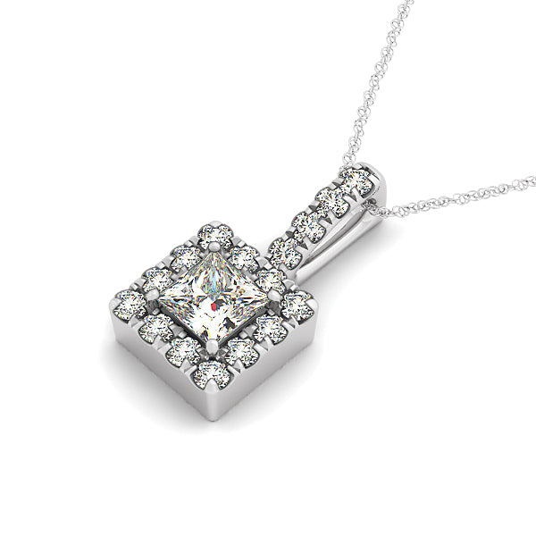 1 CT Platinum Square Diamond Halo Pendant