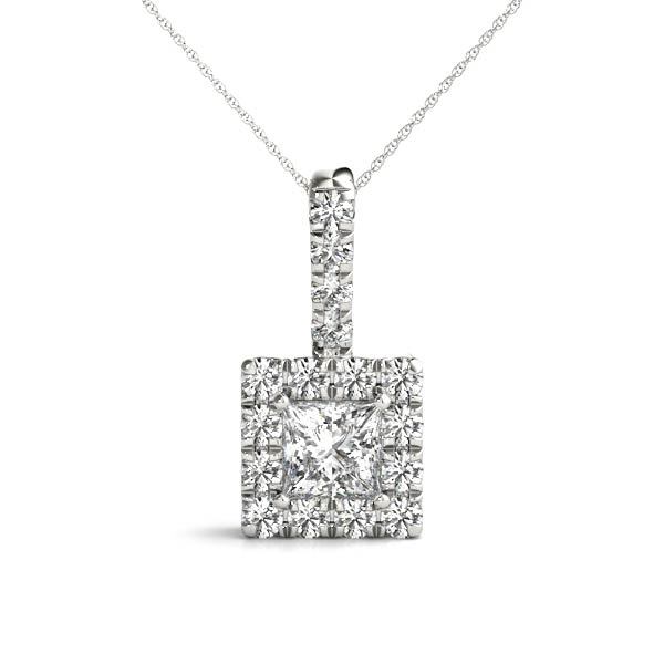 14K White Gold Lab Diamond Halo Pendant