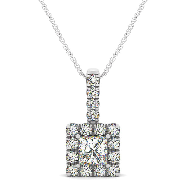 1 CT Platinum Square Diamond Halo Pendant