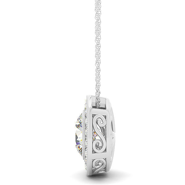 14K White Gold 1 CT Round Diamond Halo Pendant