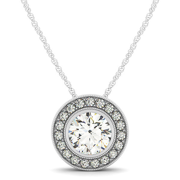 18K White Gold Round Diamond Halo Pendant