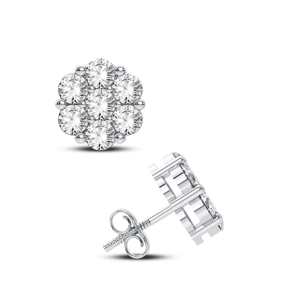 10k White Gold Lab Diamond Flower Earrings for Women