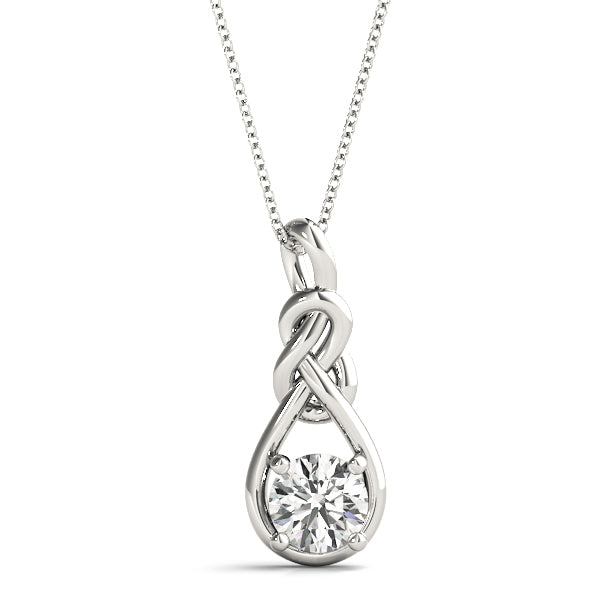 14K White Gold Diamond Love Knot Pendant Necklace