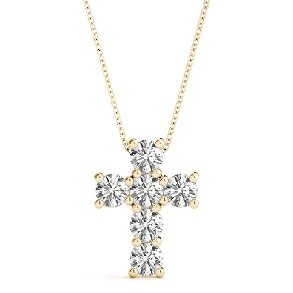 Diamond Religious Cross Pendant - 14K Yellow Gold