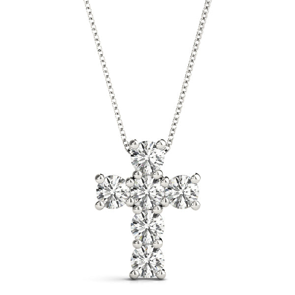 Diamond Religious Cross Pendant - 14K White Gold
