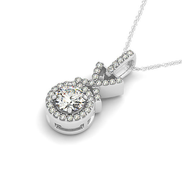 14K White Gold Round Diamond Halo Pendant