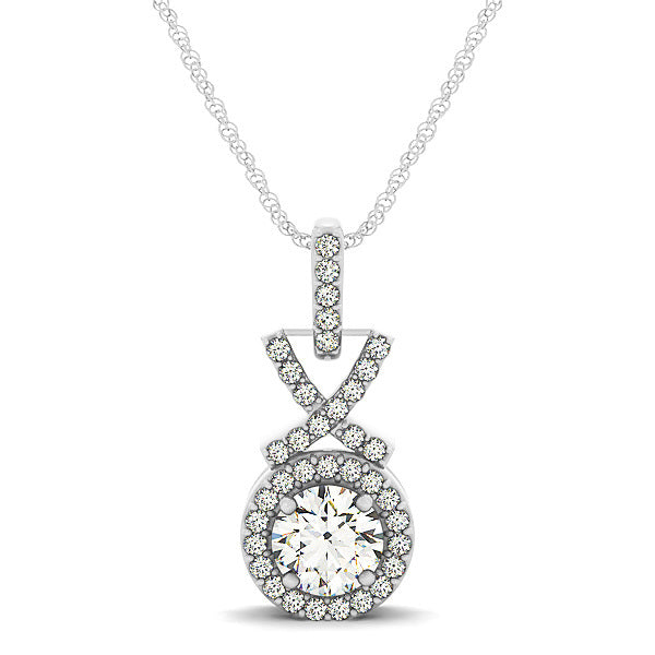 14K White Gold Round Diamond Halo Pendant
