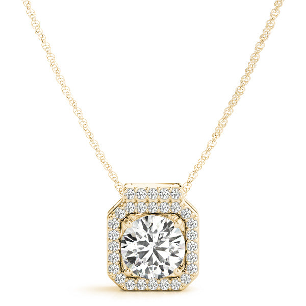 18K Yellow Gold Round Diamond Halo Pendant