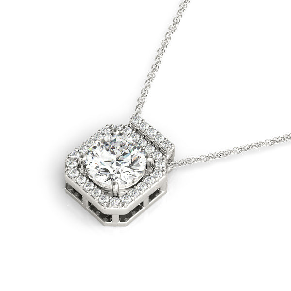 White Gold Round Lab Diamond Halo Pendant