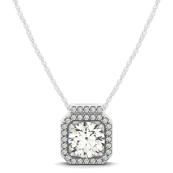 18K White Gold Round Diamond Halo Pendant