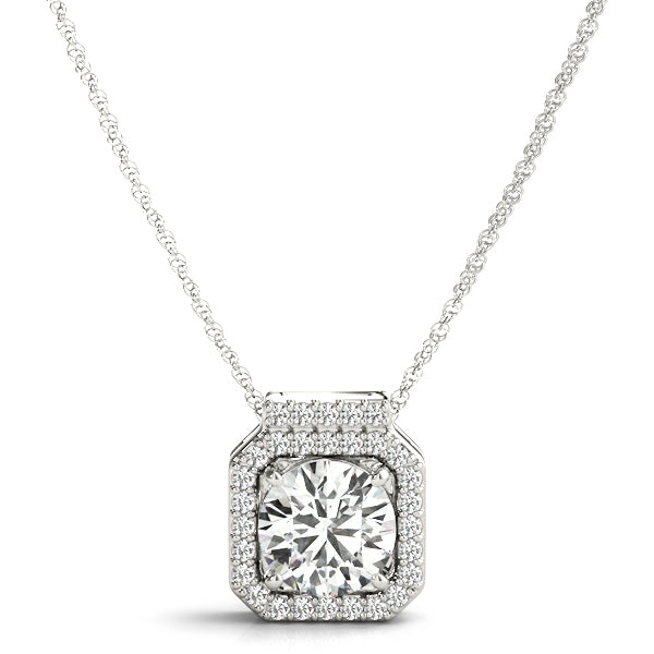 14K White Gold Round Diamond Halo Pendant