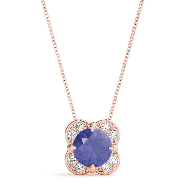 14K Rose Gold Round Diamond Halo Pendant