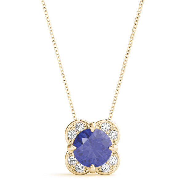 14K Yellow Gold Round Diamond Halo Pendant