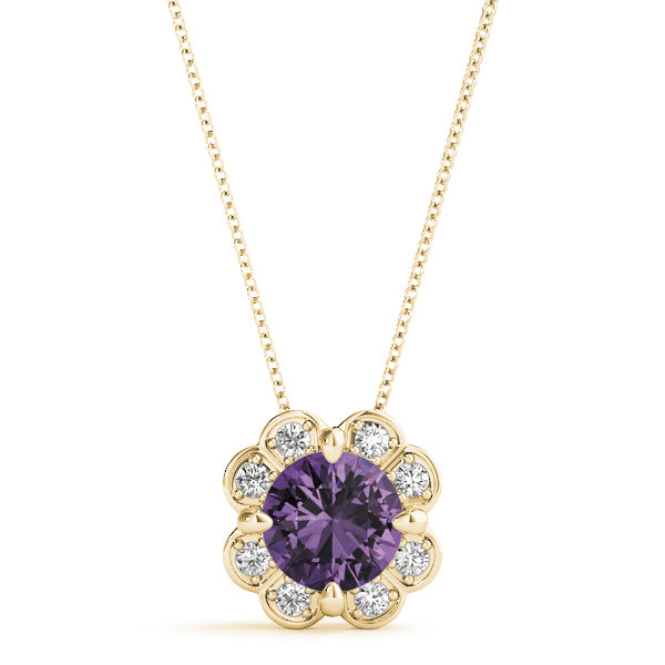 18K Yellow Gold Round Diamond Halo Pendant