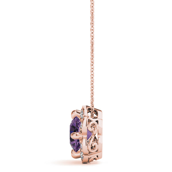 18K Rose Gold Round Diamond Halo Pendant