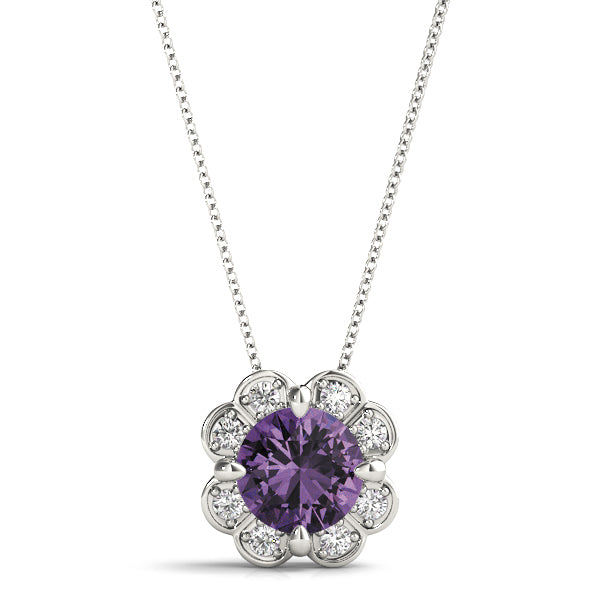 14K White Gold Round Diamond Halo Pendant
