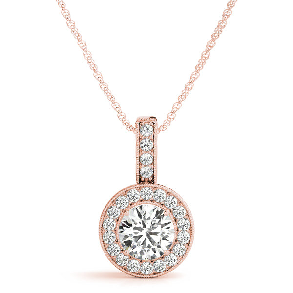 Rose Gold Round Diamond Halo Pendant 3/8 ct