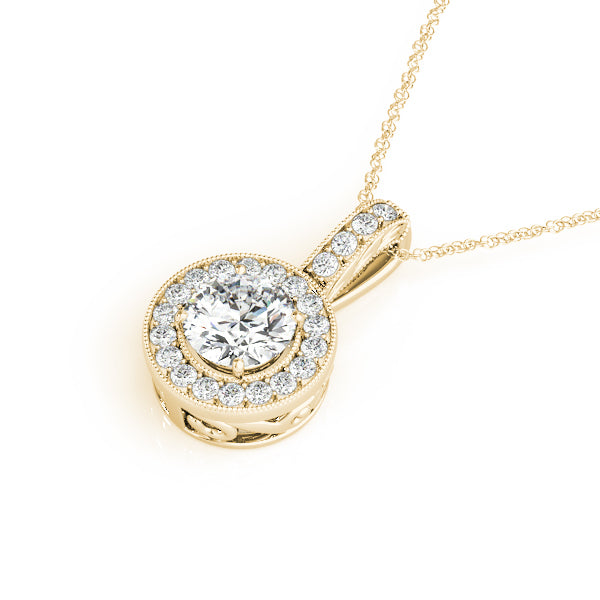14K Yellow Gold Round Diamond Halo Pendant
