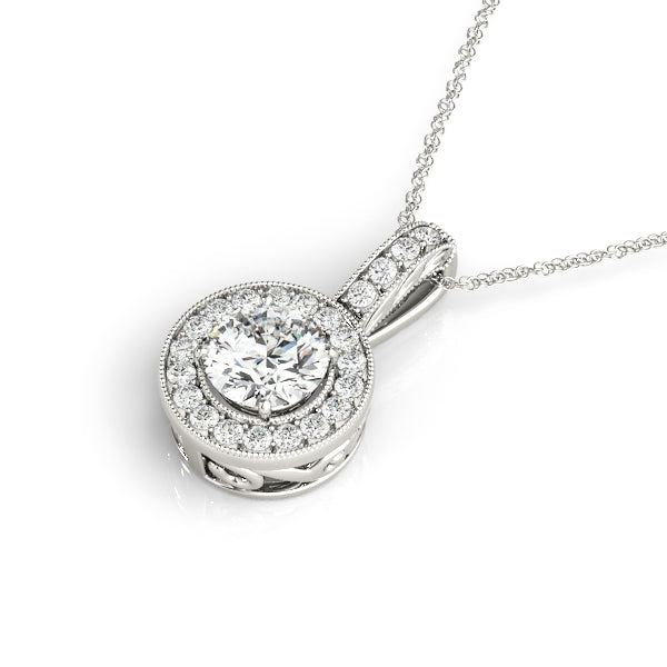 Platinum Round Diamond Halo Pendant