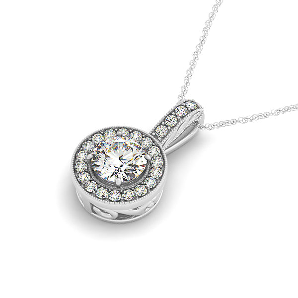 18K White Gold Round Diamond Halo Pendant